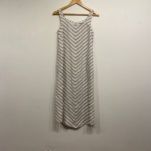 J. Jill Love 100% Linen Grey and White Striped Midi Dress
